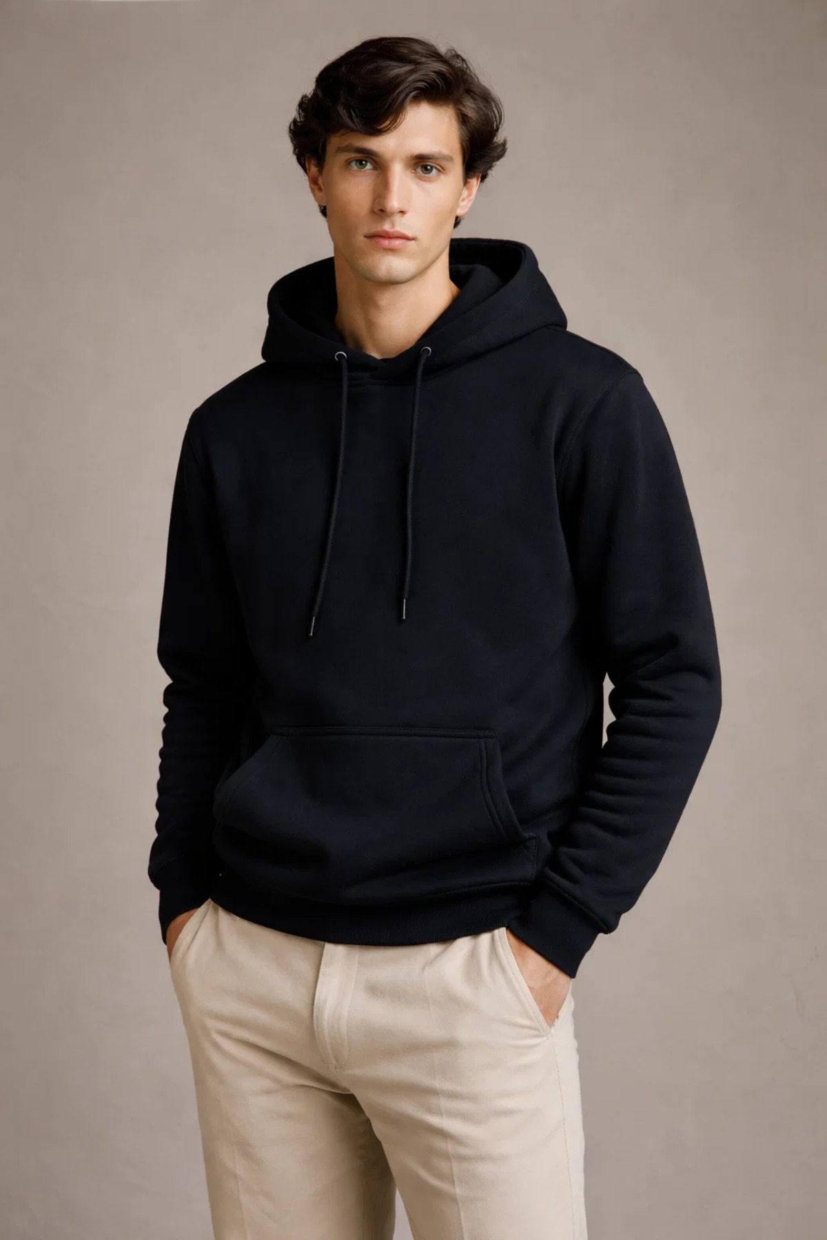 Erkek Kapşonlu Kanguru Cepli 3 Lü Sweatshirt Mavi 4