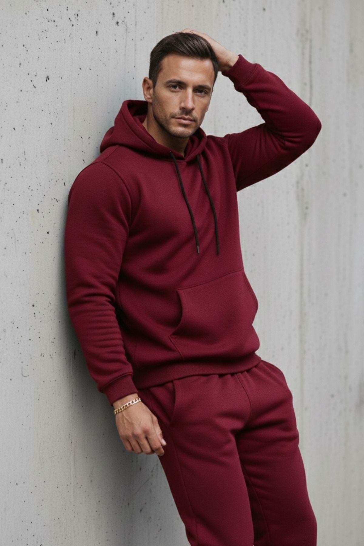 Erkek Kanguru Cepli Bordo Kapşonlu Sweatshirt 4