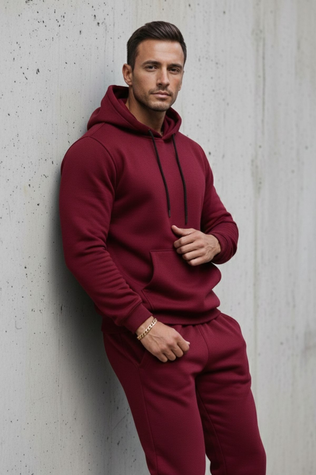 Erkek Kanguru Cepli Bordo Kapşonlu Sweatshirt 3