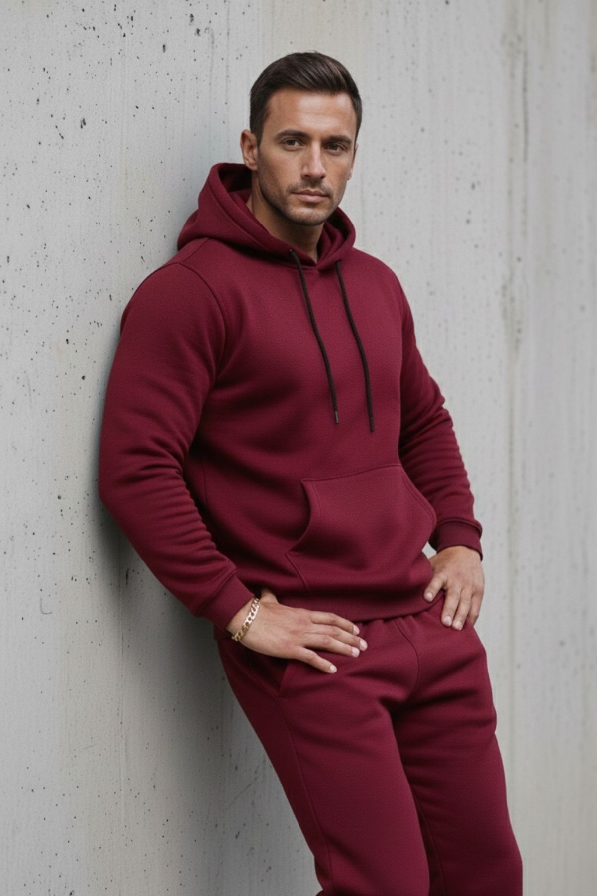 Erkek Kanguru Cepli Bordo Kapşonlu Sweatshirt 5
