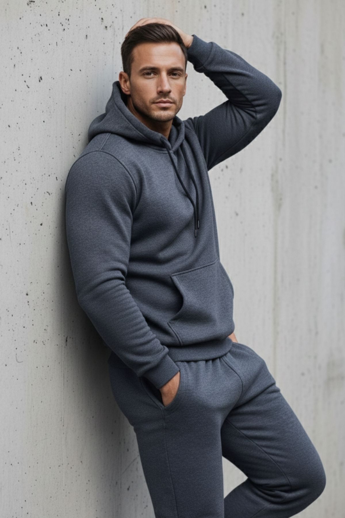 Erkek Kanguru Cepli Füme Kapşonlu Sweatshirt 4