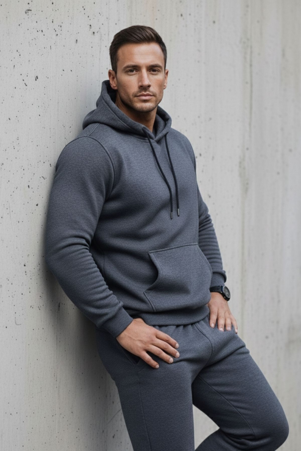 Erkek Kanguru Cepli Füme Kapşonlu Sweatshirt 5