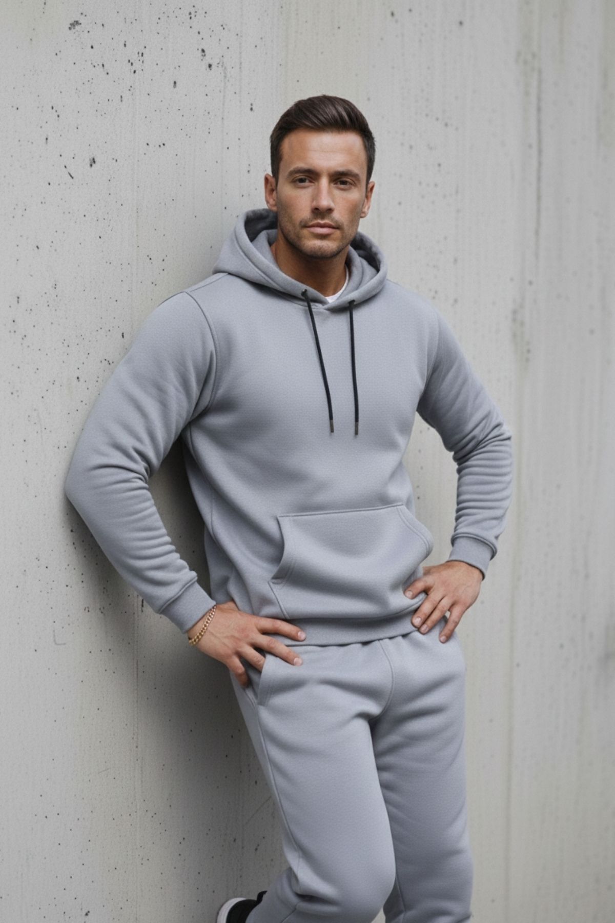 Erkek Kanguru Cepli Gri Kapşonlu Sweatshirt 5