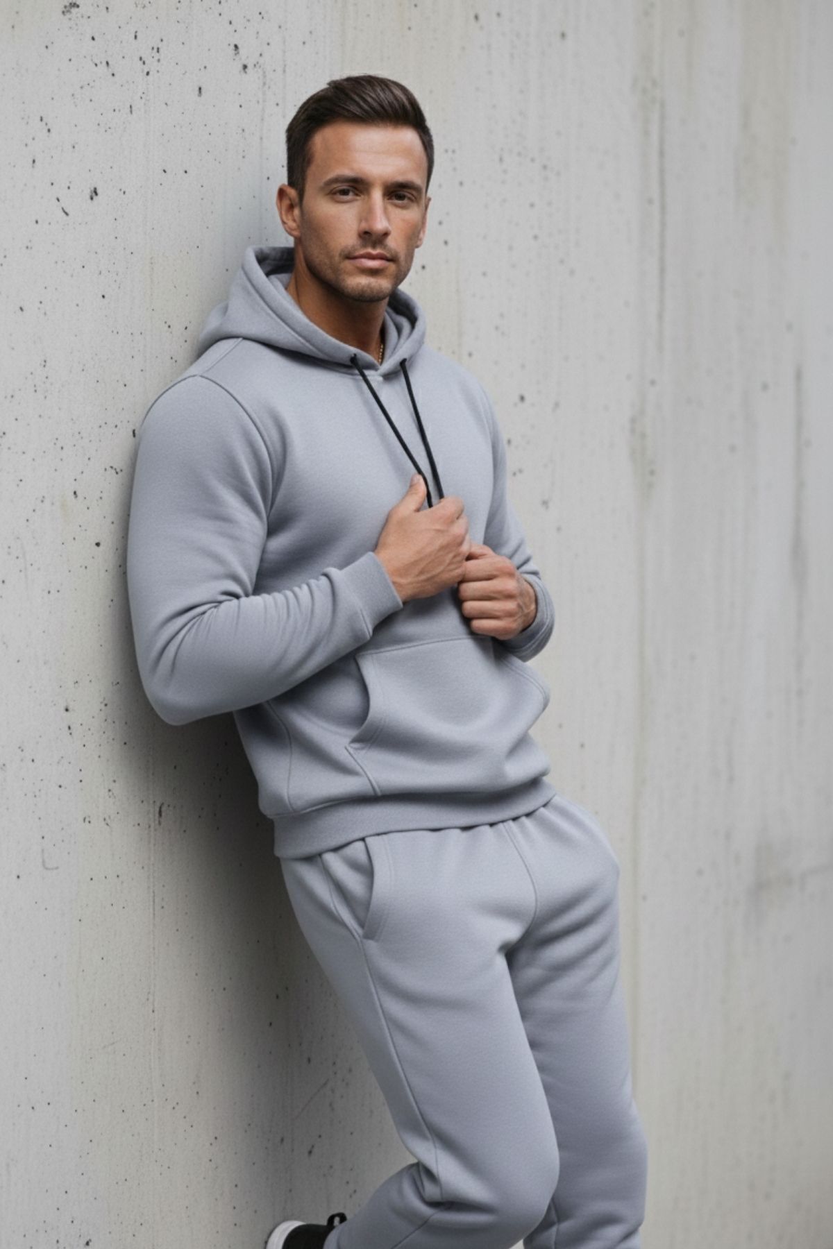 Erkek Kanguru Cepli Gri Kapşonlu Sweatshirt 3