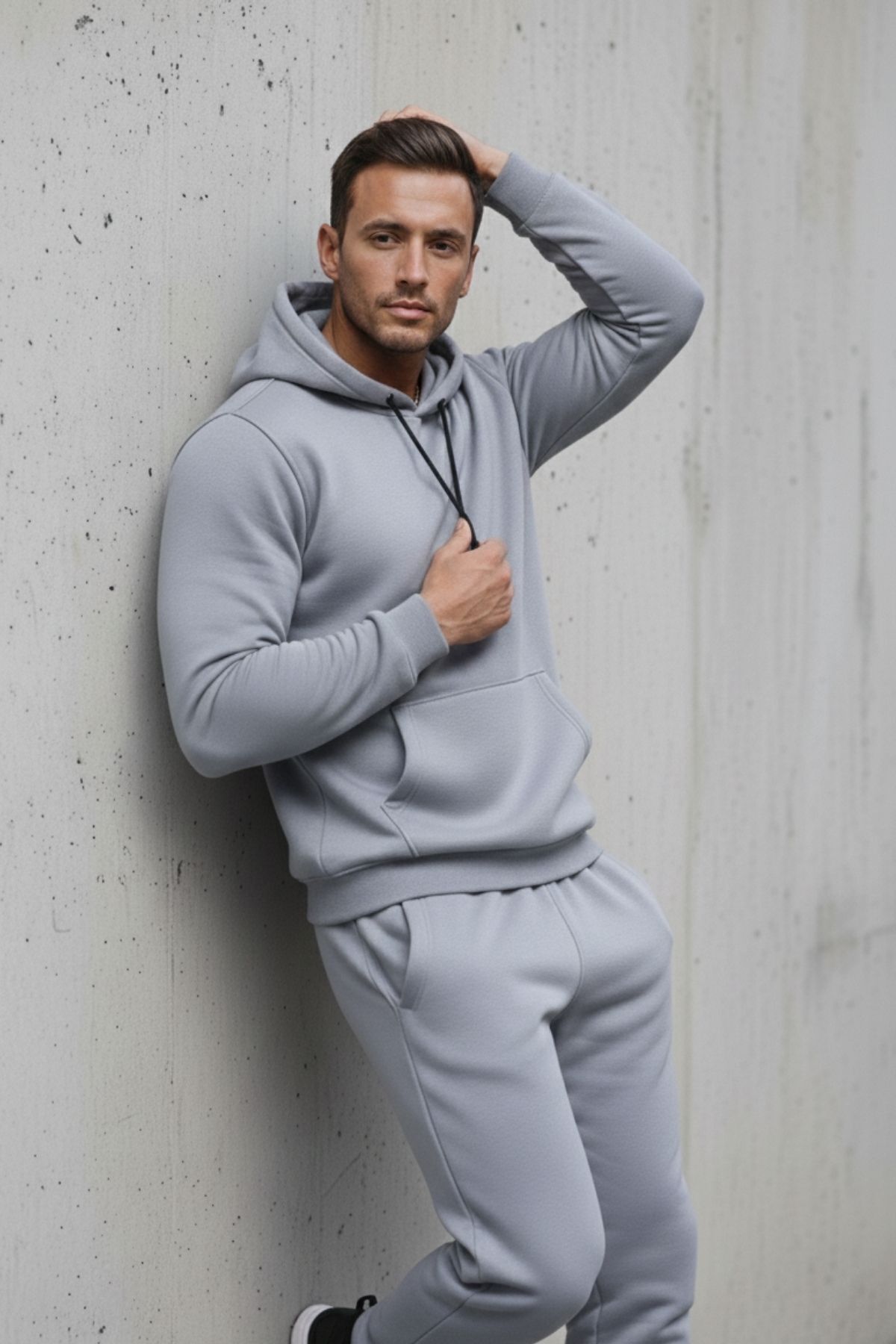 Erkek Kanguru Cepli Gri Kapşonlu Sweatshirt 4