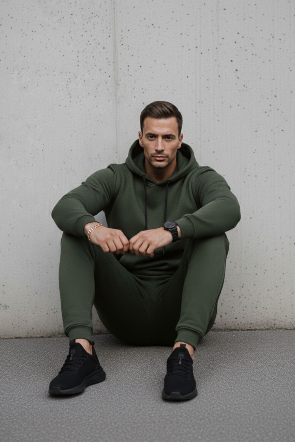 Erkek Kanguru Cepli Haki Kapşonlu Sweatshirt 6