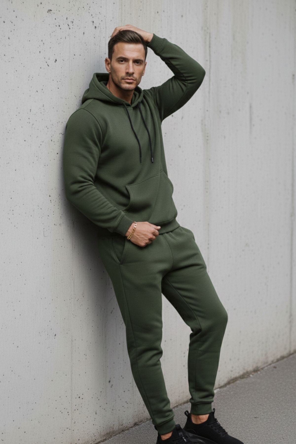 Erkek Kanguru Cepli Haki Kapşonlu Sweatshirt 4