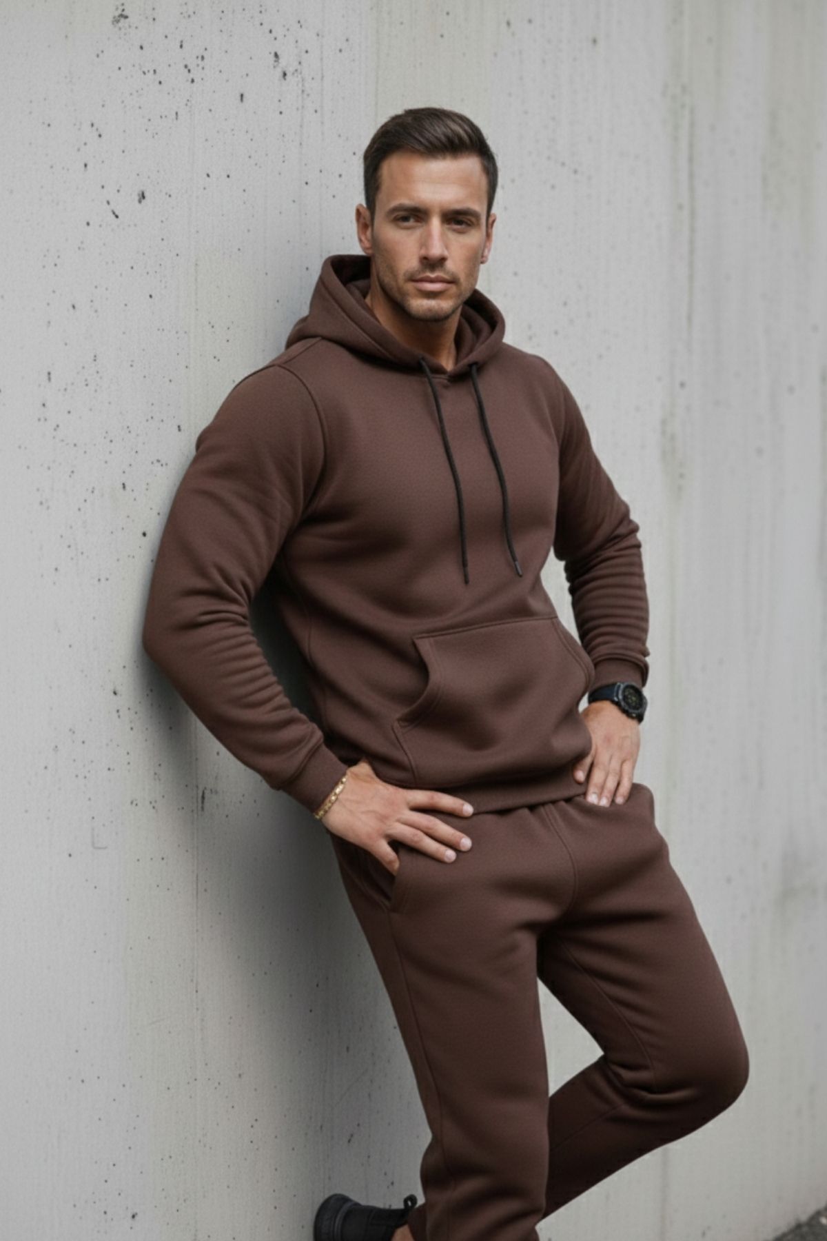 Erkek Kanguru Cepli Kahve Kapşonlu Sweatshirt 5