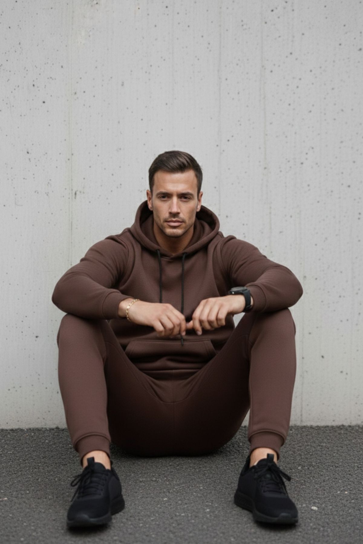 Erkek Kanguru Cepli Kahve Kapşonlu Sweatshirt 6