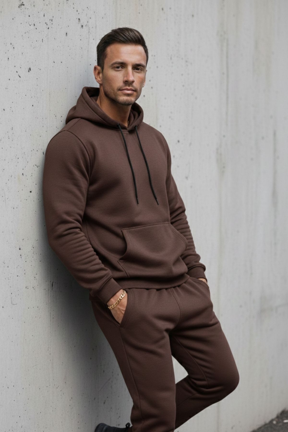 Erkek Kanguru Cepli Kahve Kapşonlu Sweatshirt 3