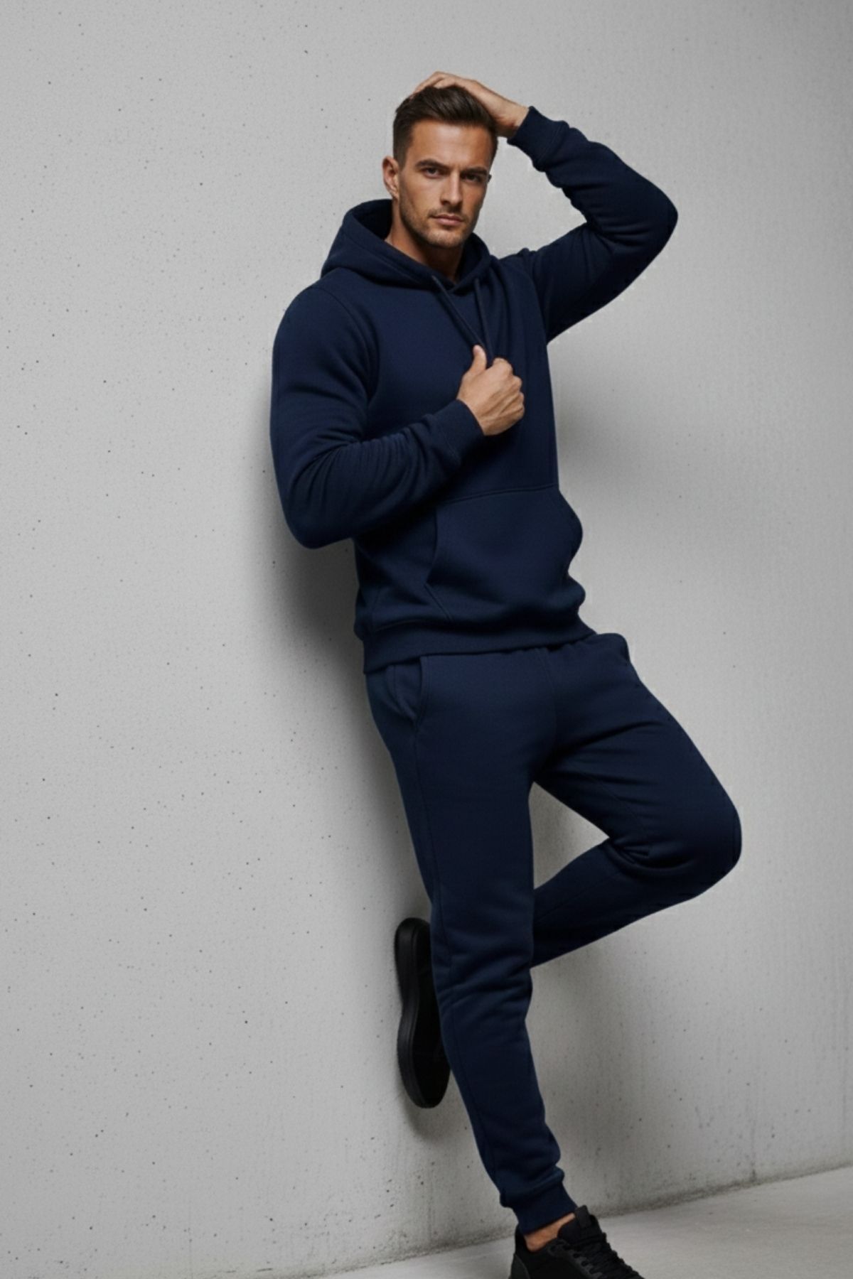 Erkek Kanguru Cepli Lacivert Kapşonlu Sweatshirt 4