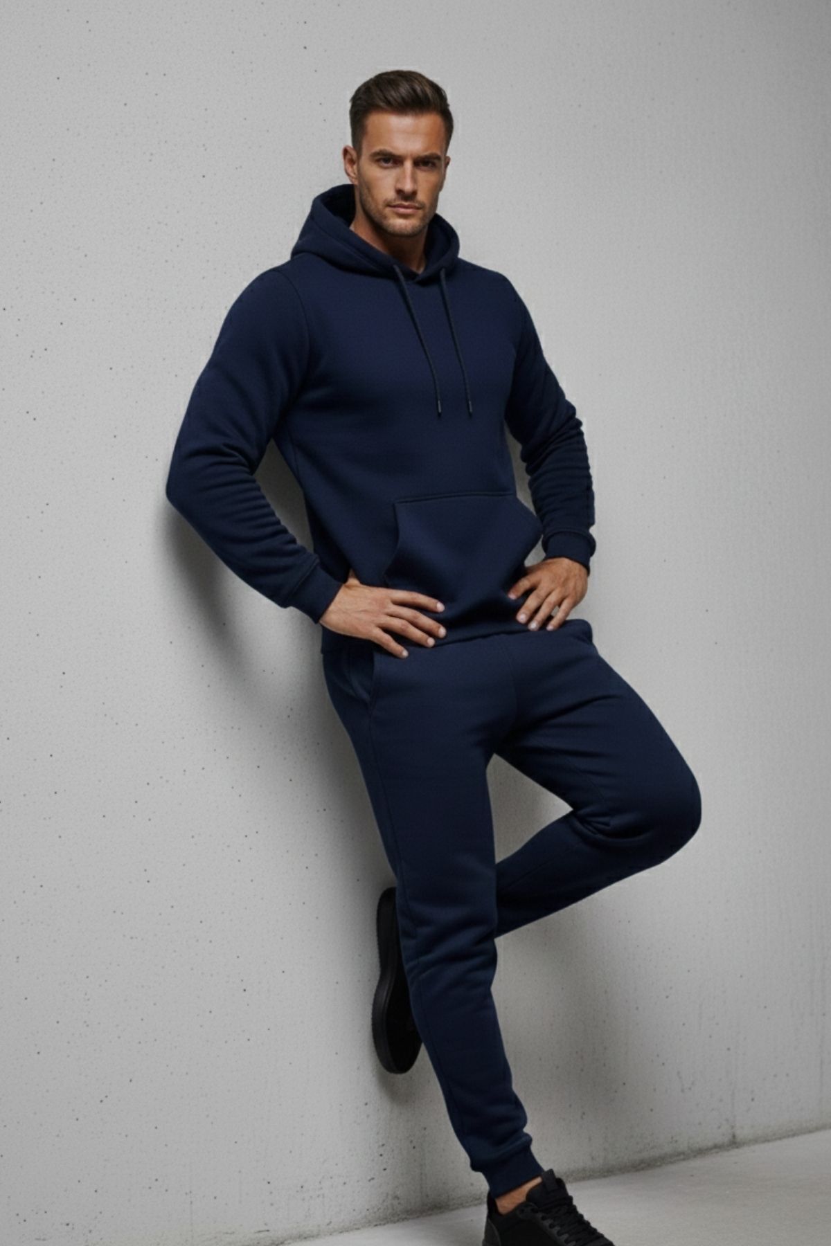 Erkek Kanguru Cepli Lacivert Kapşonlu Sweatshirt 5