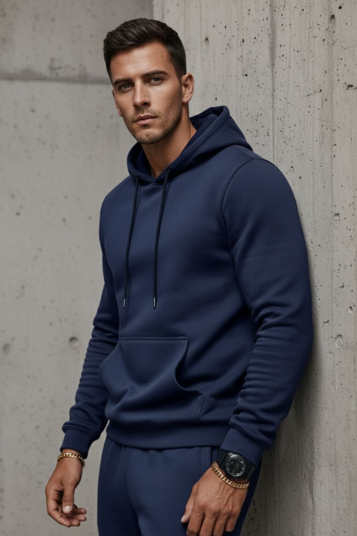 Erkek Kanguru Cepli Mavi Kapşonlu Sweatshirt 3