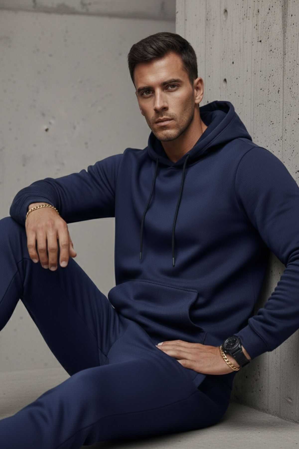 Erkek Kanguru Cepli Mavi Kapşonlu Sweatshirt 6
