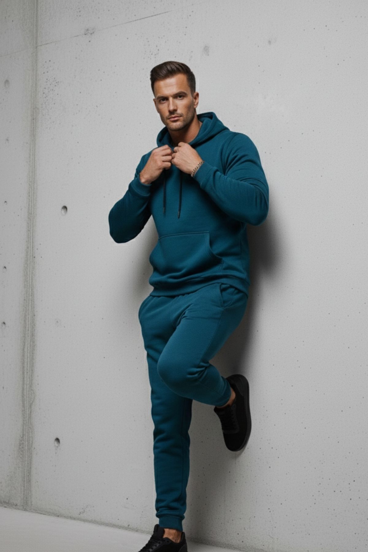 Erkek Kanguru Cepli Mint Kapşonlu Sweatshirt 3