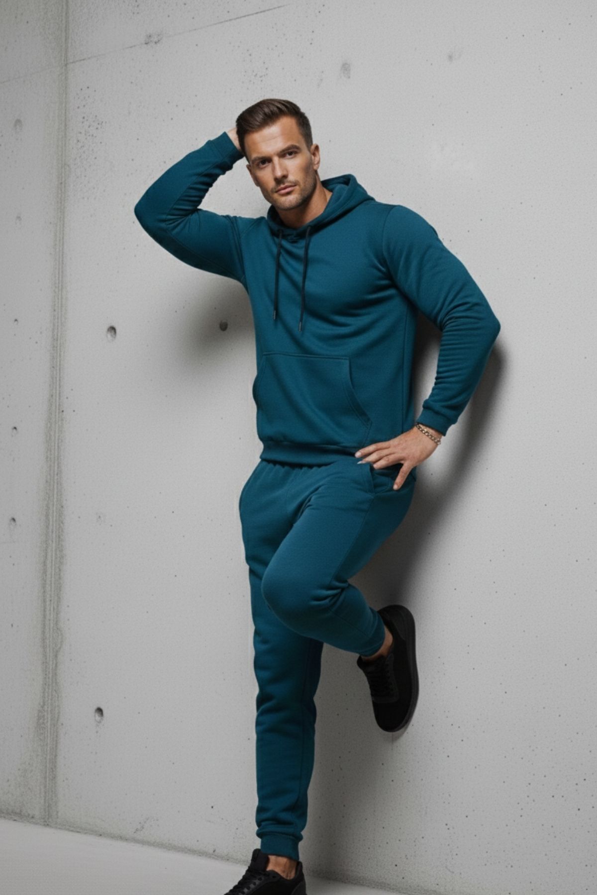 Erkek Kanguru Cepli Mint Kapşonlu Sweatshirt 4