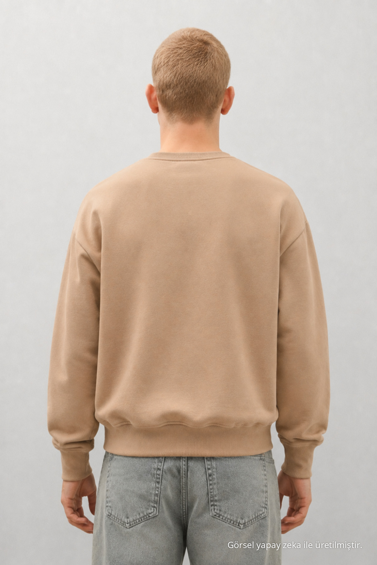 Erkek %100 Pamuk Rahat Açık Bej Kışlık Sweatshirt 6