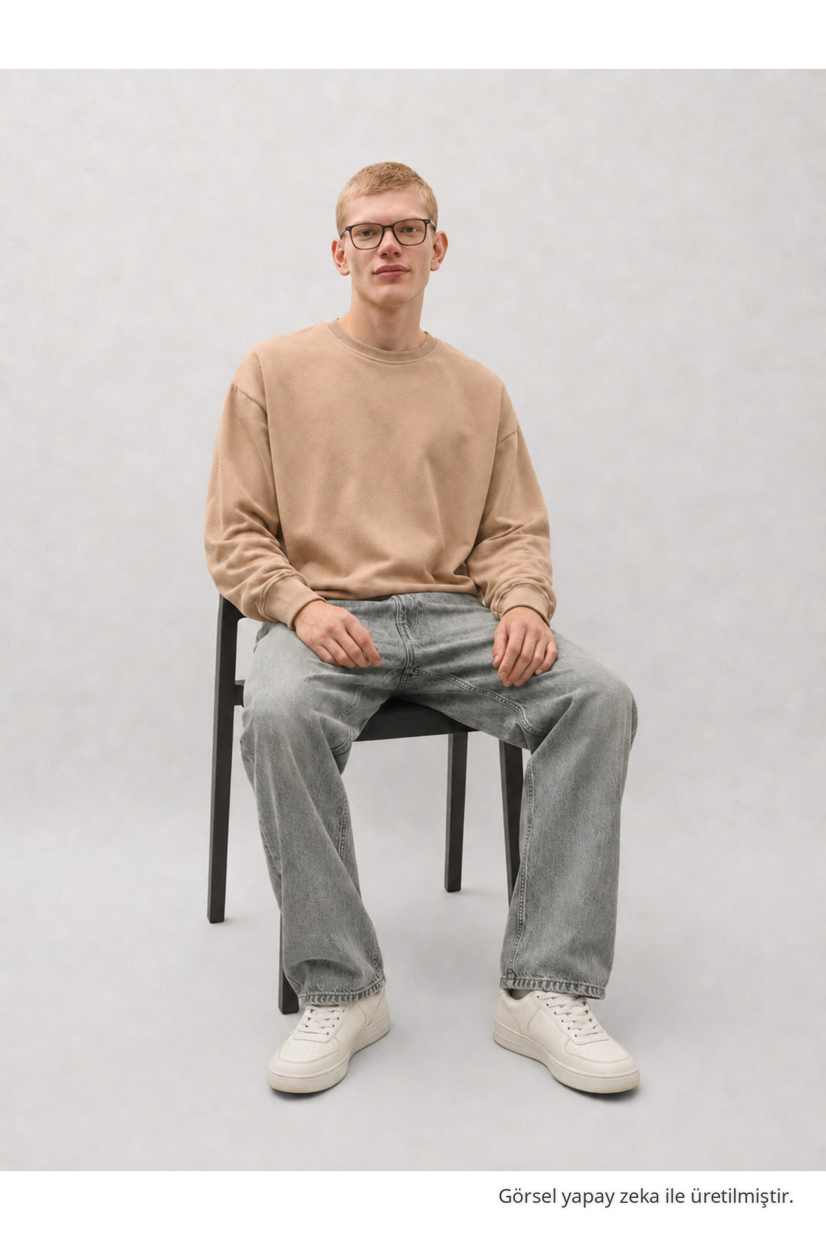 Erkek %100 Pamuk Rahat Açık Bej Kışlık Sweatshirt 5