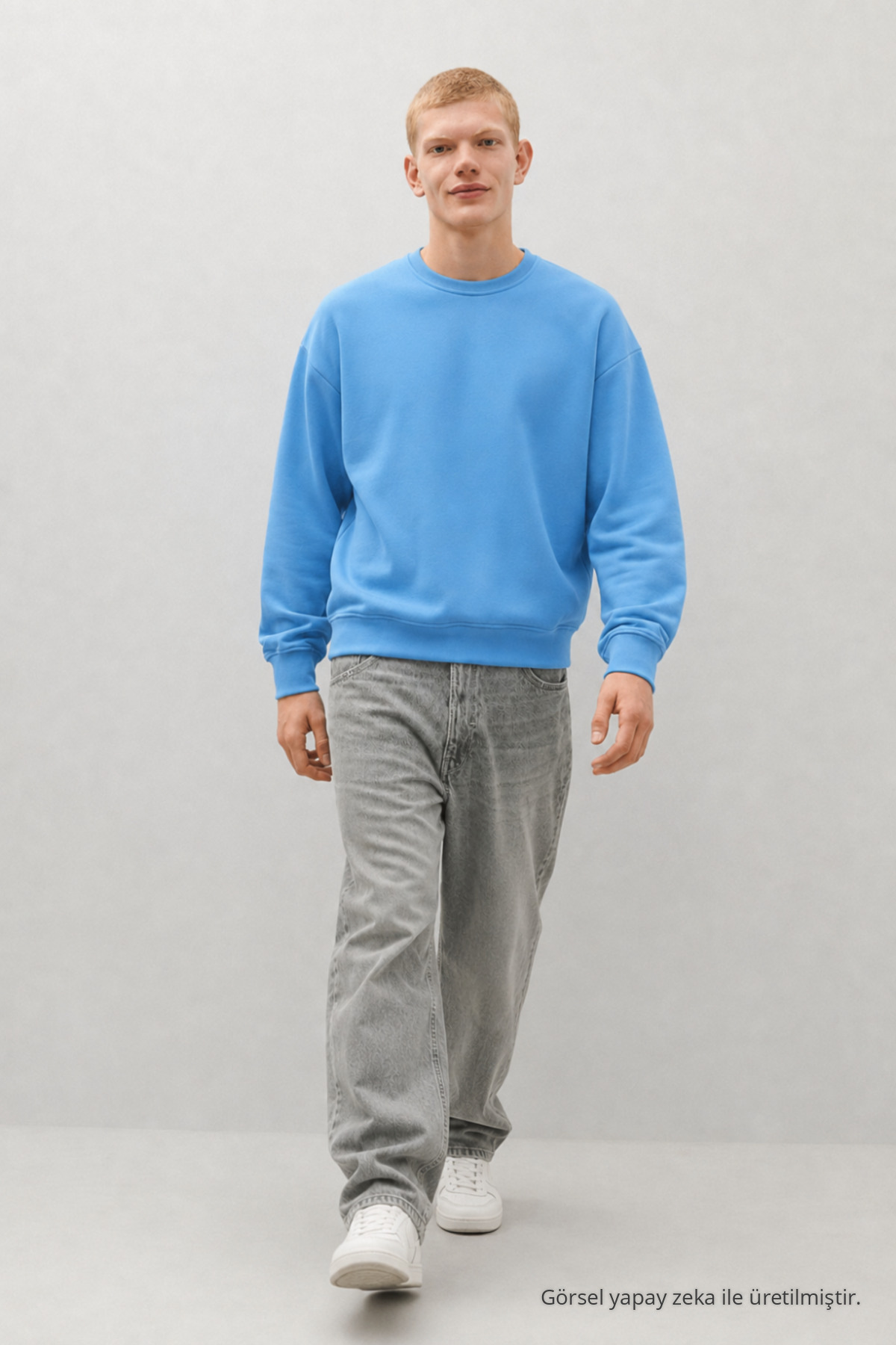 Erkek %100 Pamuk Rahat B.Mavi Kışlık Sweatshirt Bebe Mavi 4