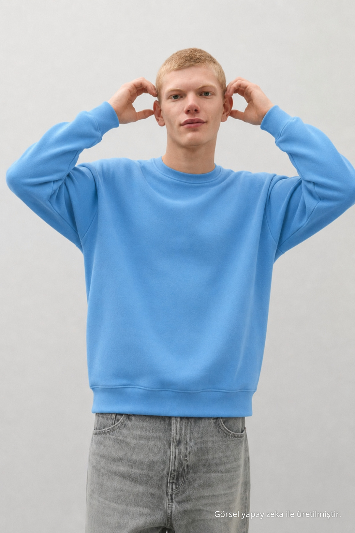 Erkek %100 Pamuk Rahat B.Mavi Kışlık Sweatshirt Bebe Mavi 5