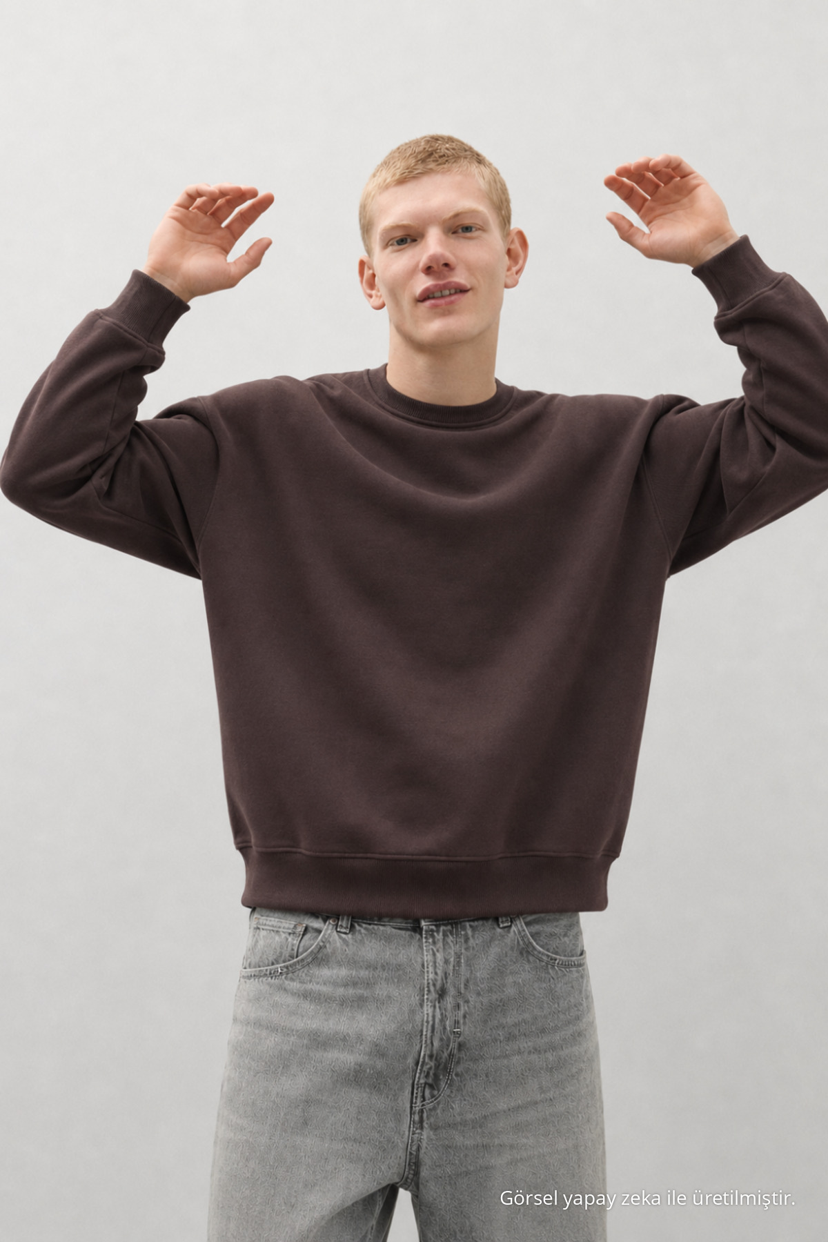 Erkek %100 Pamuk Rahat Kahve Kışlık Sweatshirt 5