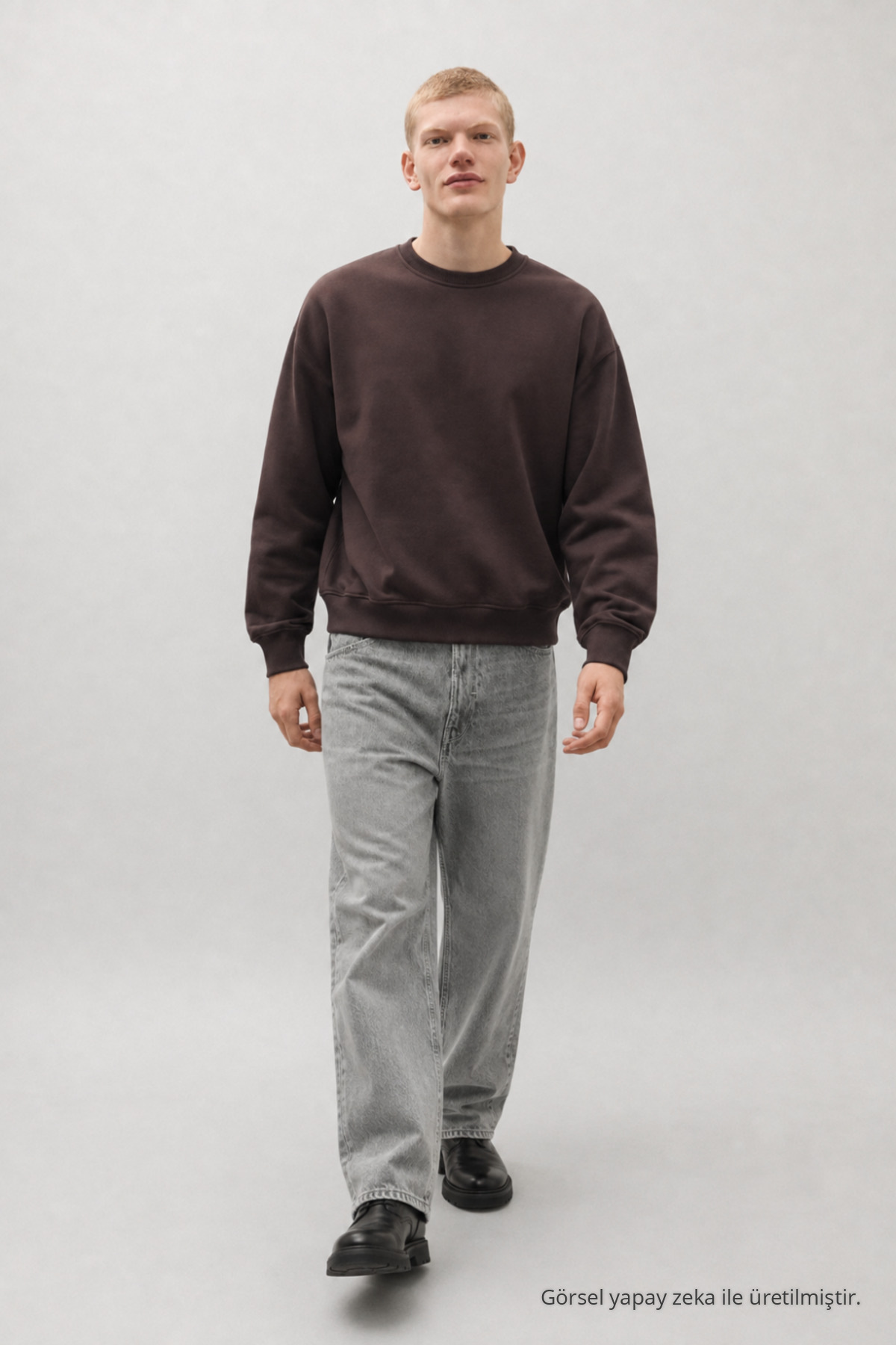 Erkek %100 Pamuk Rahat Kahve Kışlık Sweatshirt 4