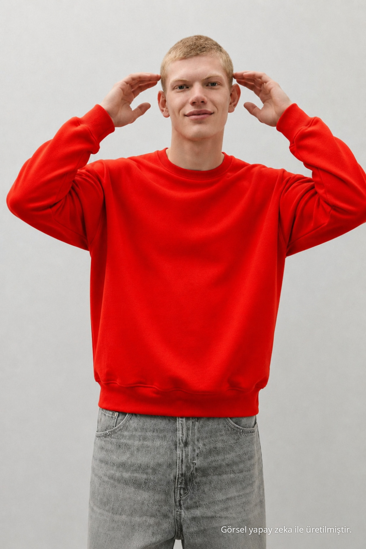 Erkek %100 Pamuk Rahat Kırmızı Kışlık Sweatshirt 5