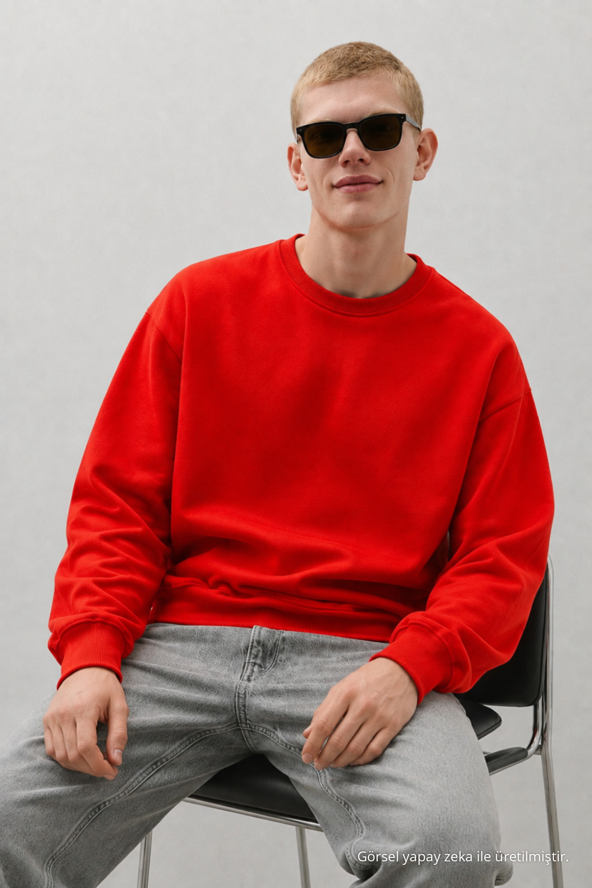 Erkek %100 Pamuk Rahat Kırmızı Kışlık Sweatshirt 3