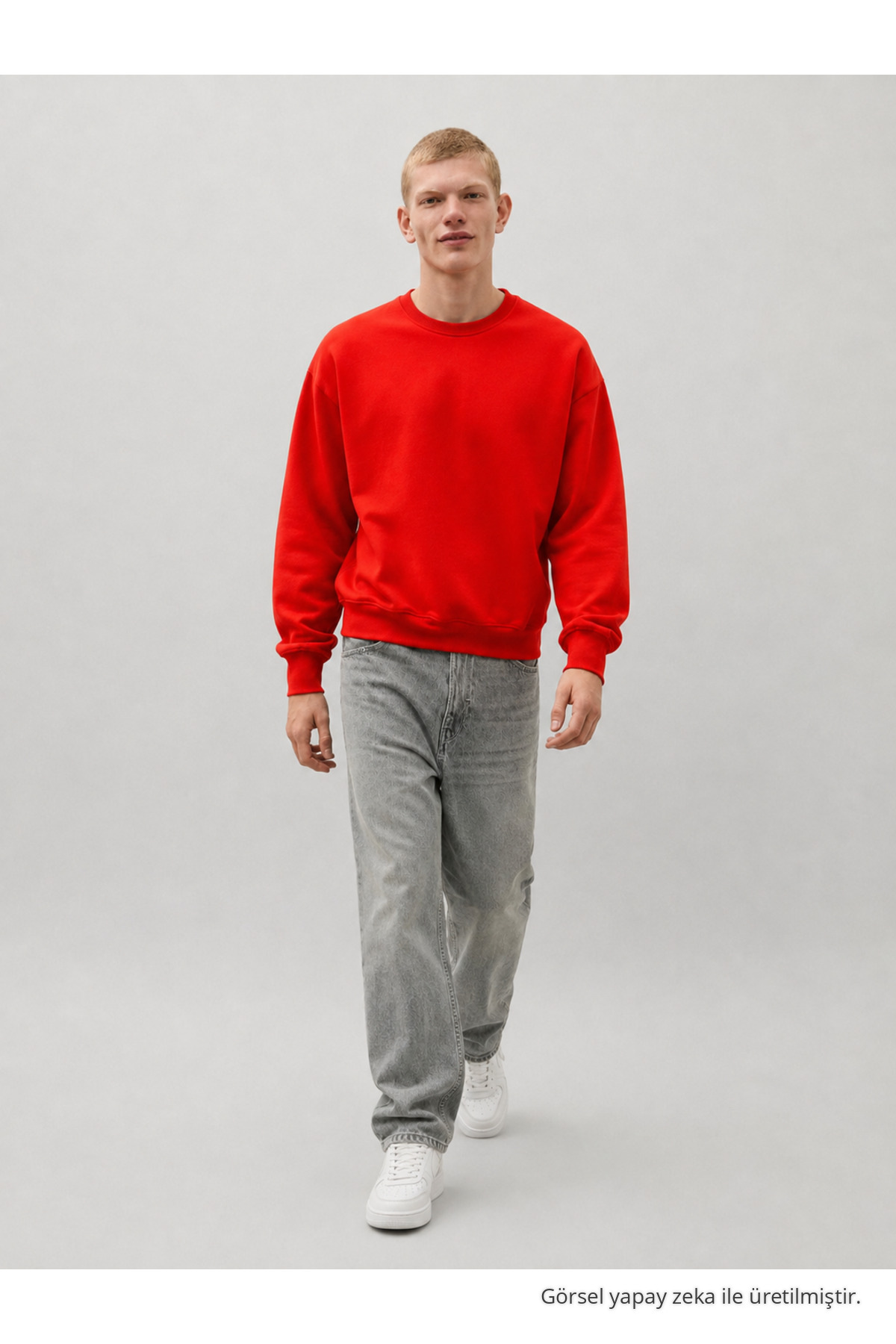 Erkek %100 Pamuk Rahat Kırmızı Kışlık Sweatshirt 4