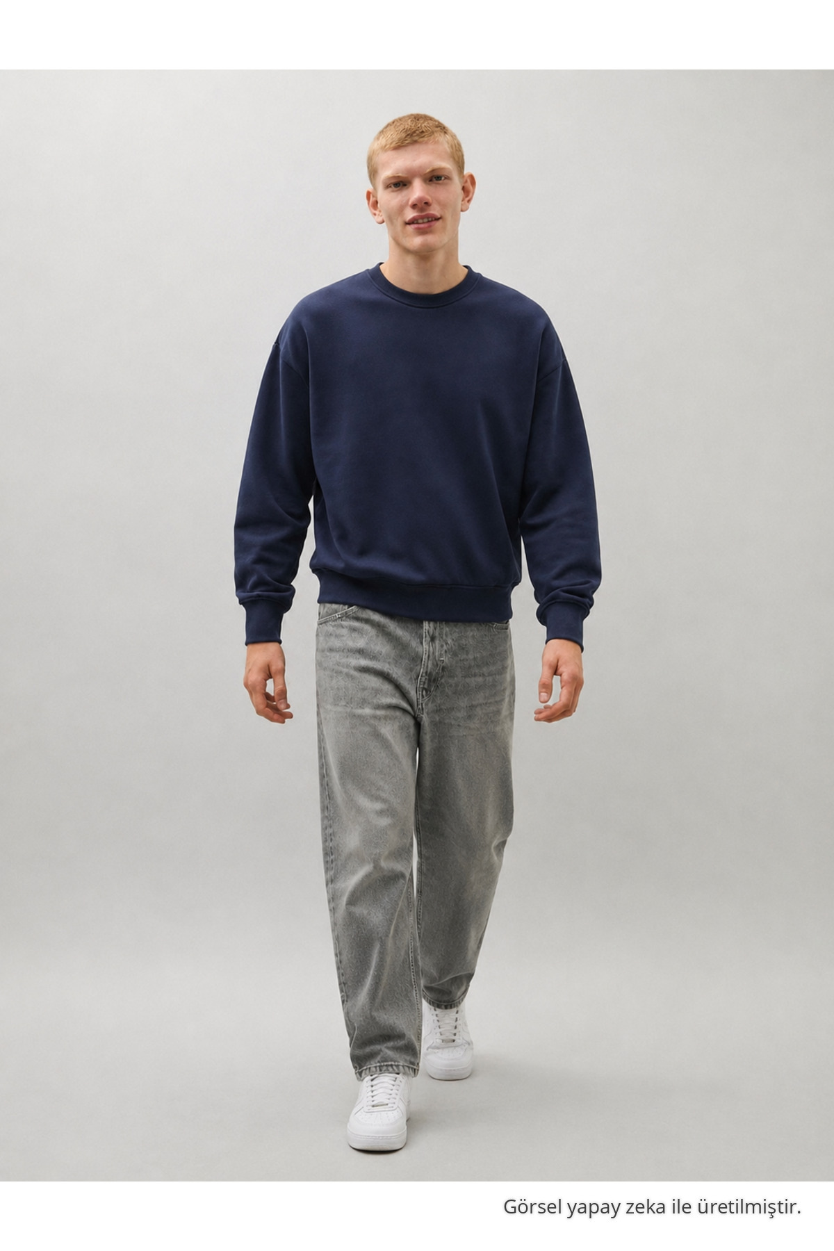 Erkek %100 Pamuk Rahat Lacivert Kışlık Sweatshirt 4