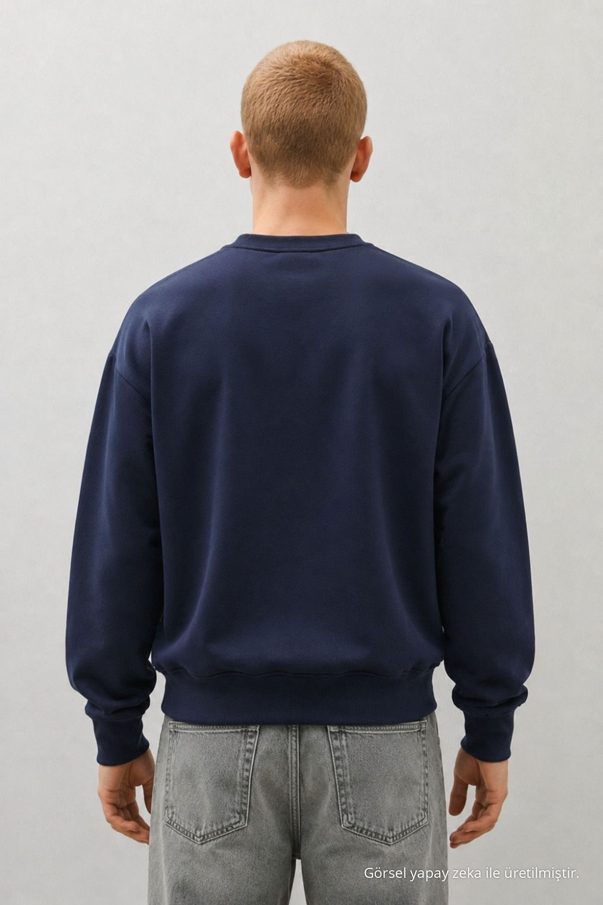 Erkek %100 Pamuk Rahat Lacivert Kışlık Sweatshirt 6