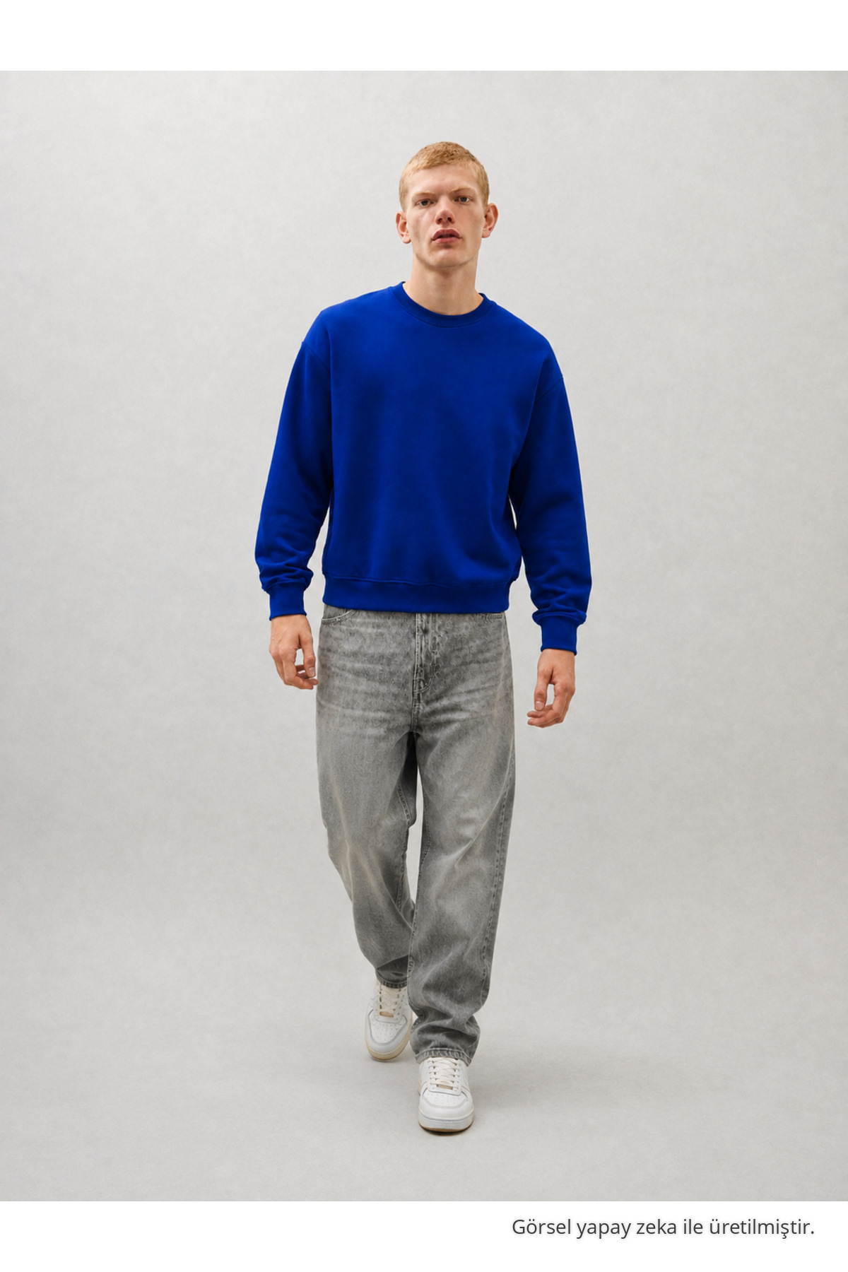Erkek %100 Pamuk Rahat Mavi Kışlık Sweatshirt 4
