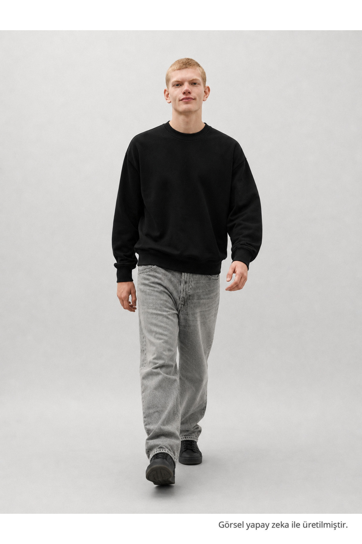 Erkek %100 Pamuk Rahat Siyah Kışlık Sweatshirt 4