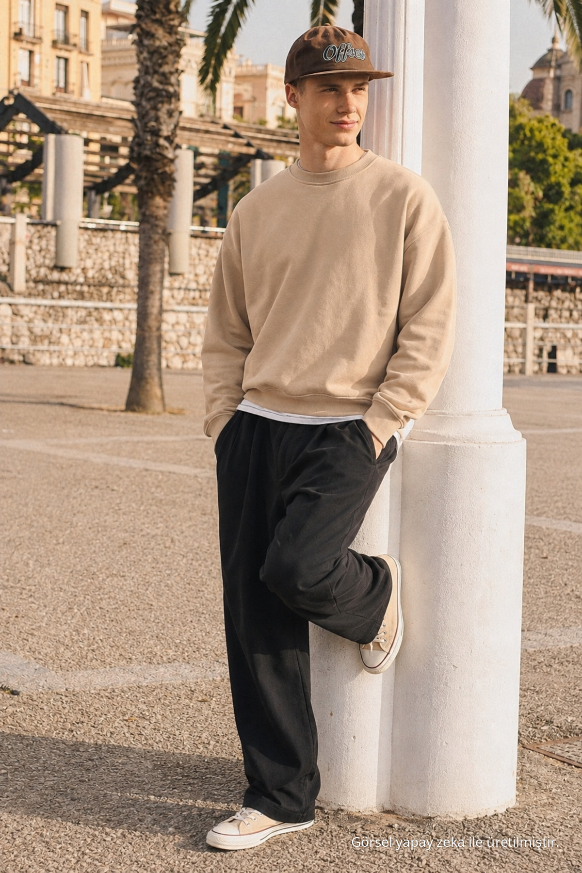 Erkek Günlük Bisiklet Yaka Açık Bej Basic Sweatshirt 4
