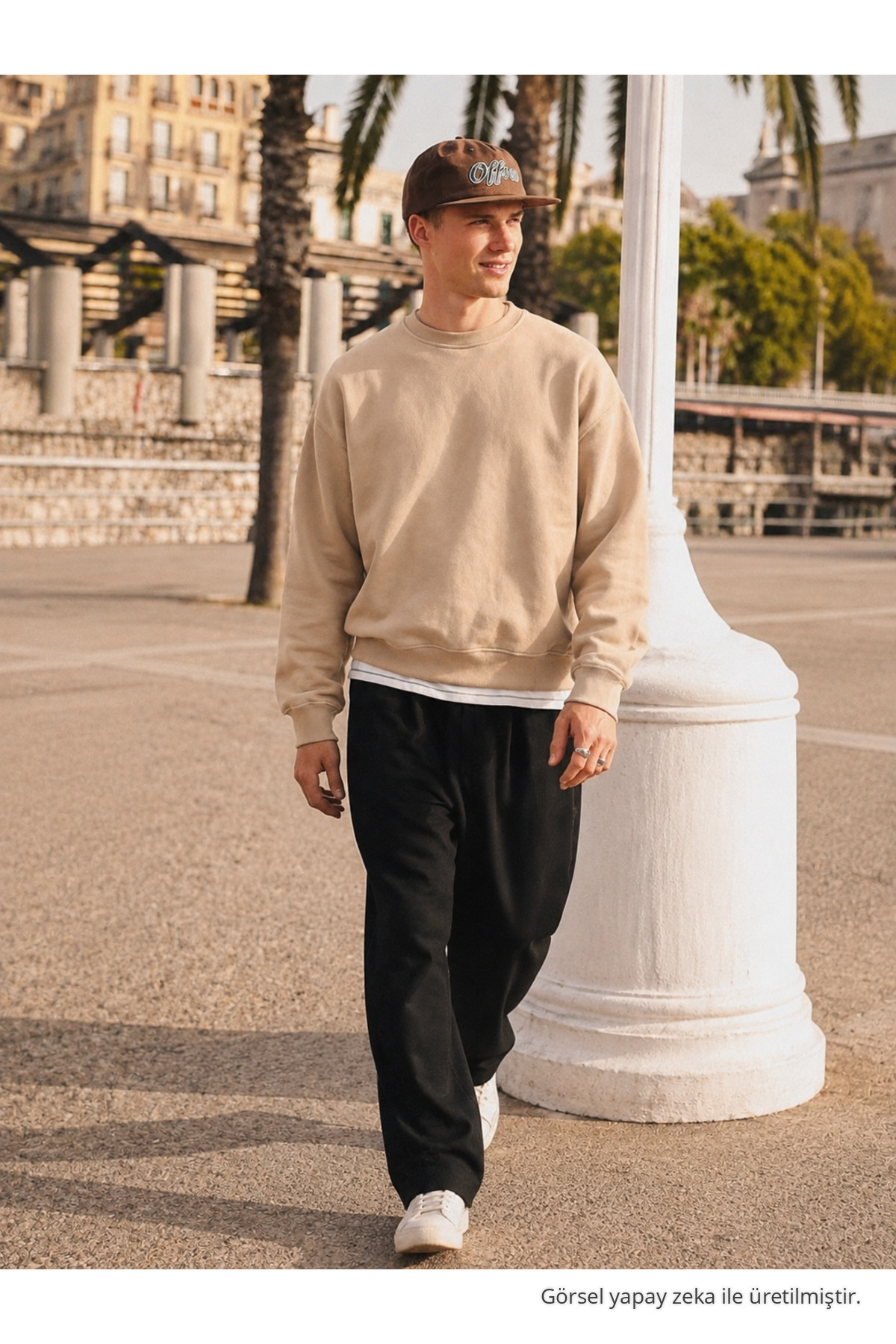 Erkek Günlük Bisiklet Yaka Açık Bej Basic Sweatshirt 5