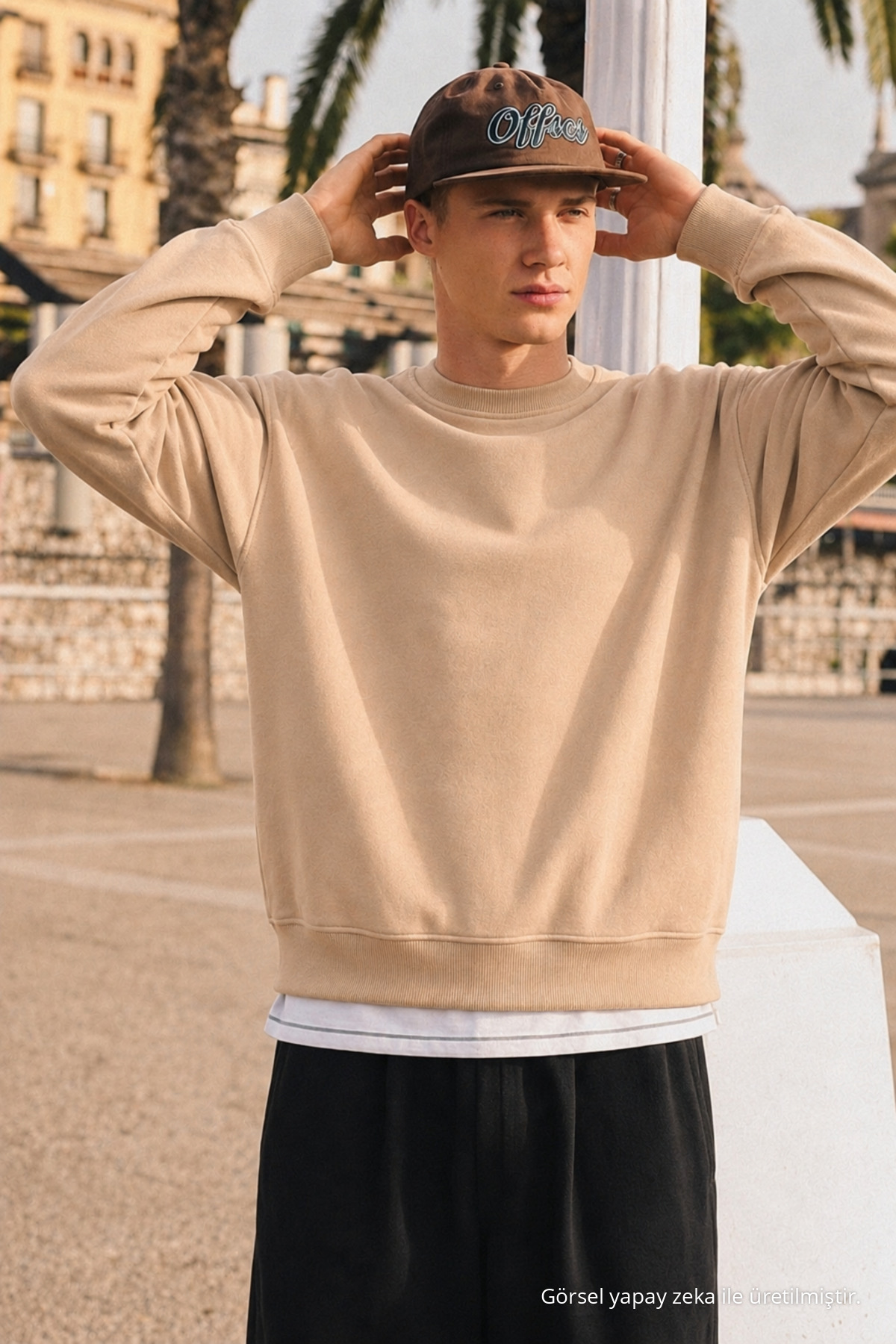 Erkek Günlük Bisiklet Yaka Açık Bej Basic Sweatshirt 6