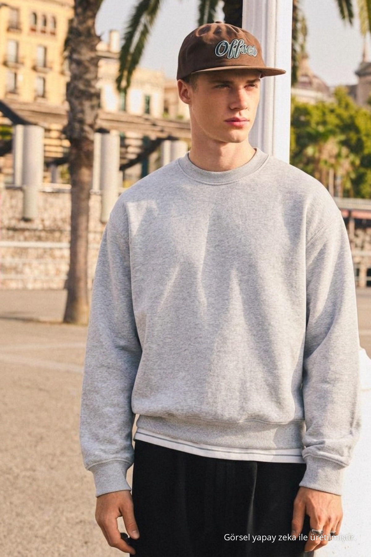 Erkek Günlük Bisiklet Yaka Açık Gri Basic Sweatshirt 5