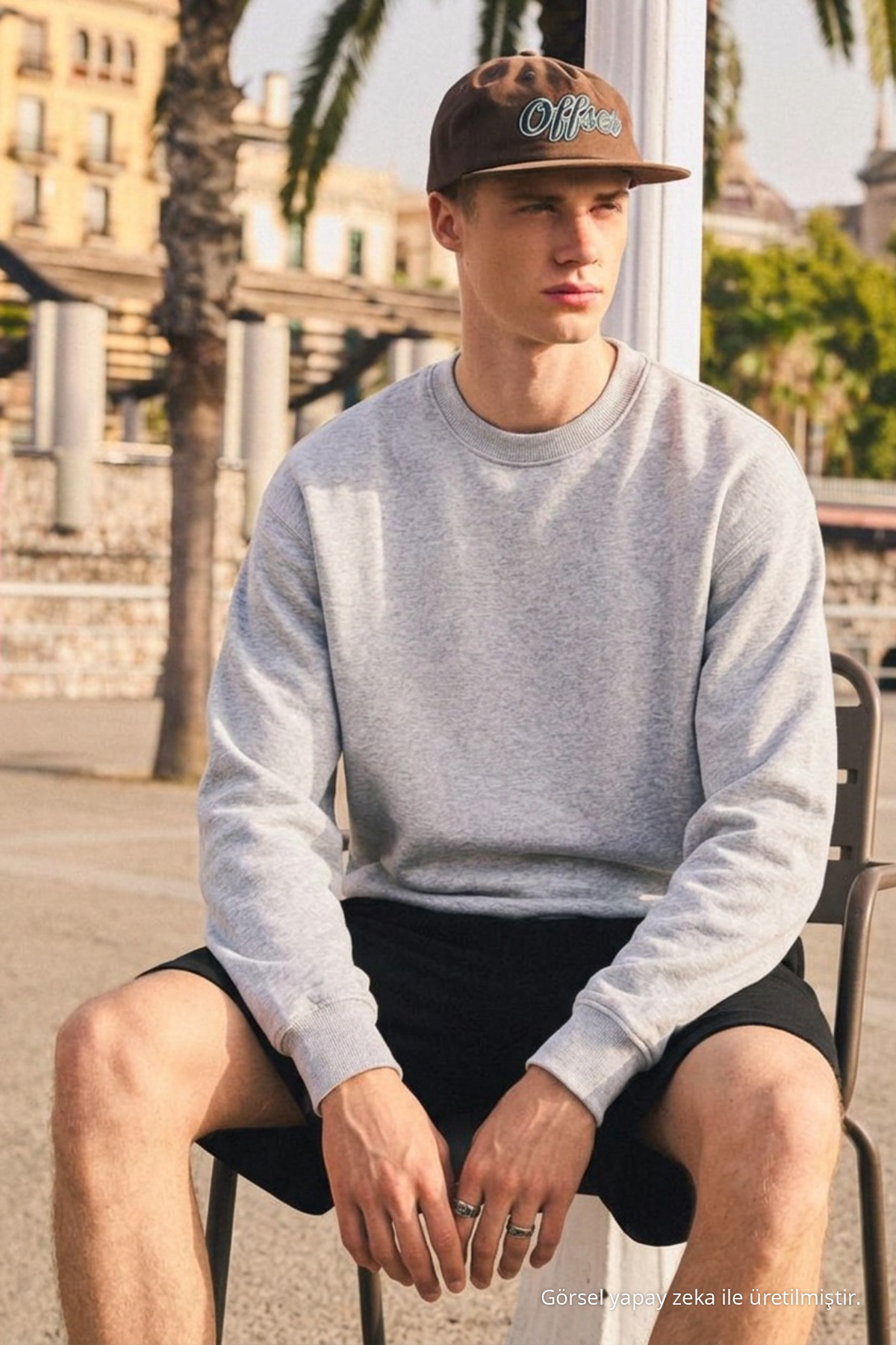 Erkek Günlük Bisiklet Yaka Açık Gri Basic Sweatshirt 3