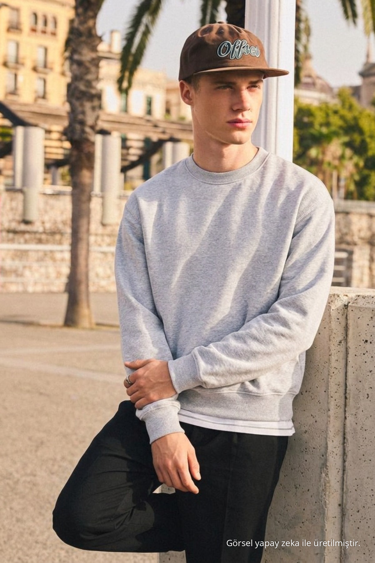 Erkek Günlük Bisiklet Yaka Açık Gri Basic Sweatshirt 4