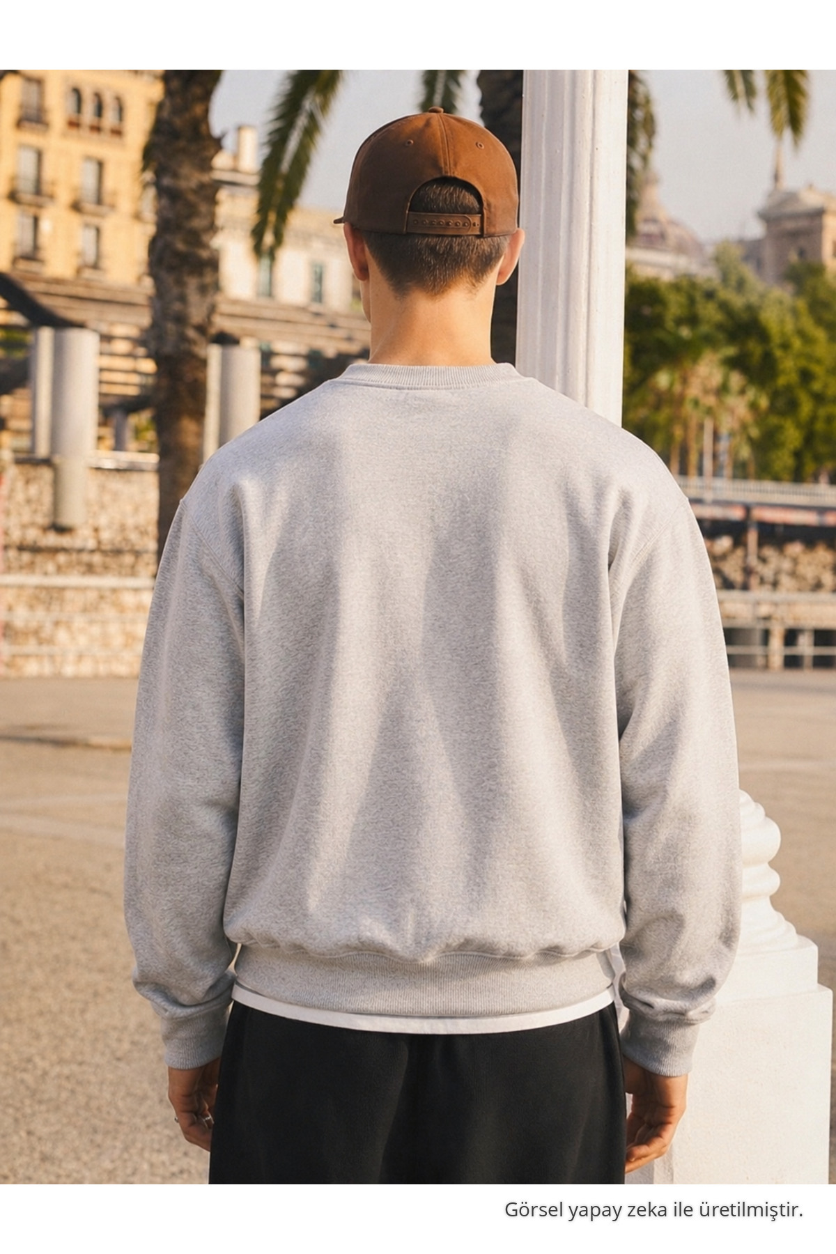 Erkek Günlük Bisiklet Yaka Açık Gri Basic Sweatshirt 6