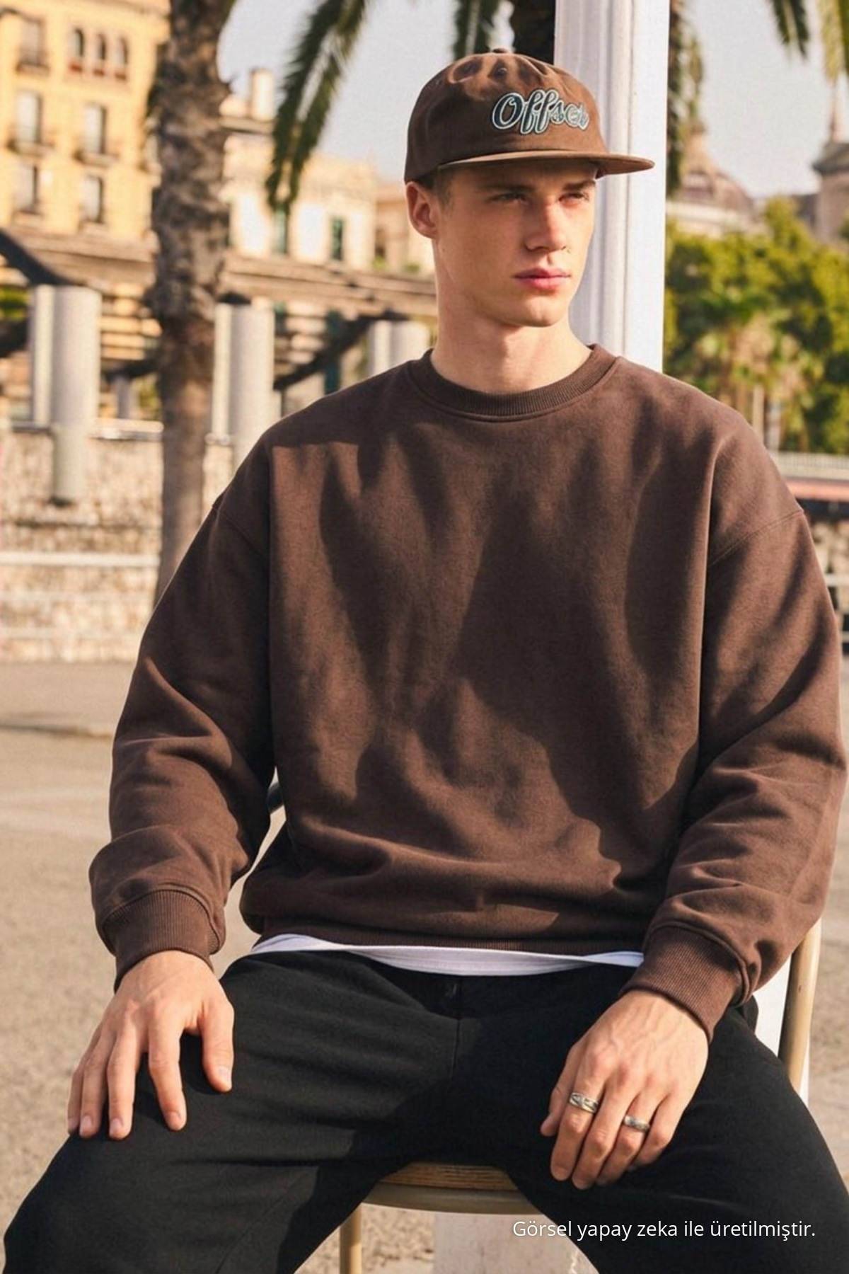 Erkek Günlük Bisiklet Yaka Kahve Basic Sweatshirt 3