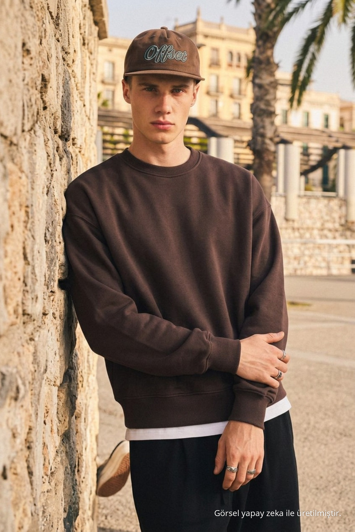 Erkek Günlük Bisiklet Yaka Kahve Basic Sweatshirt 4