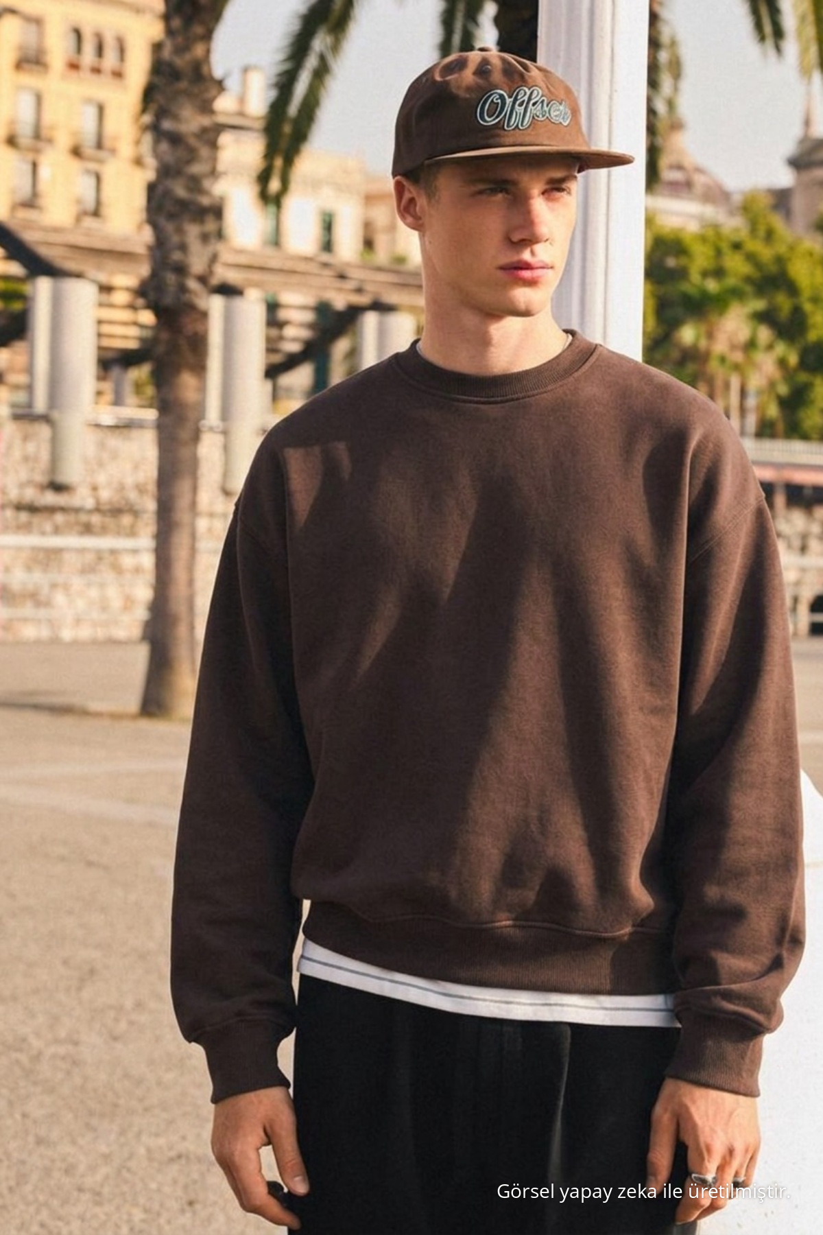 Erkek Günlük Bisiklet Yaka Kahve Basic Sweatshirt 5