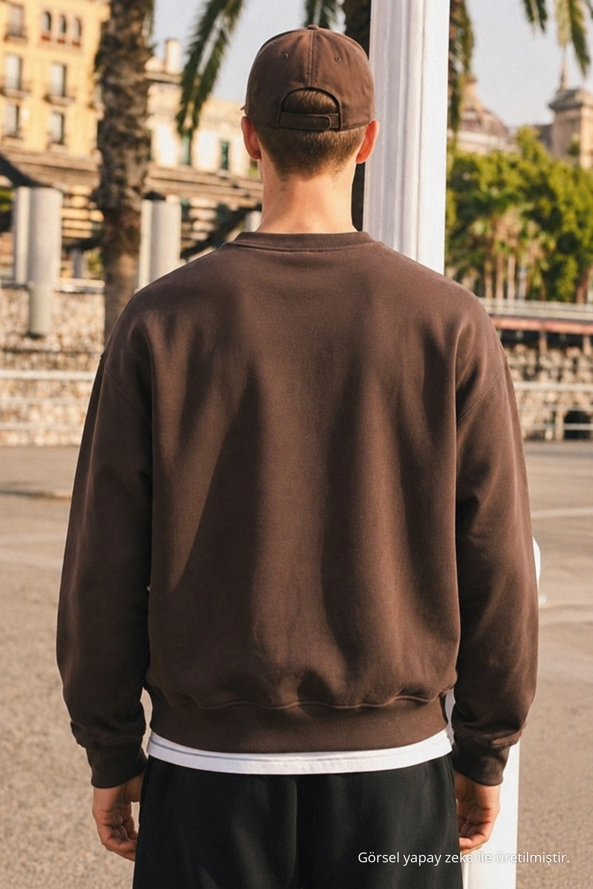 Erkek Günlük Bisiklet Yaka Kahve Basic Sweatshirt 6