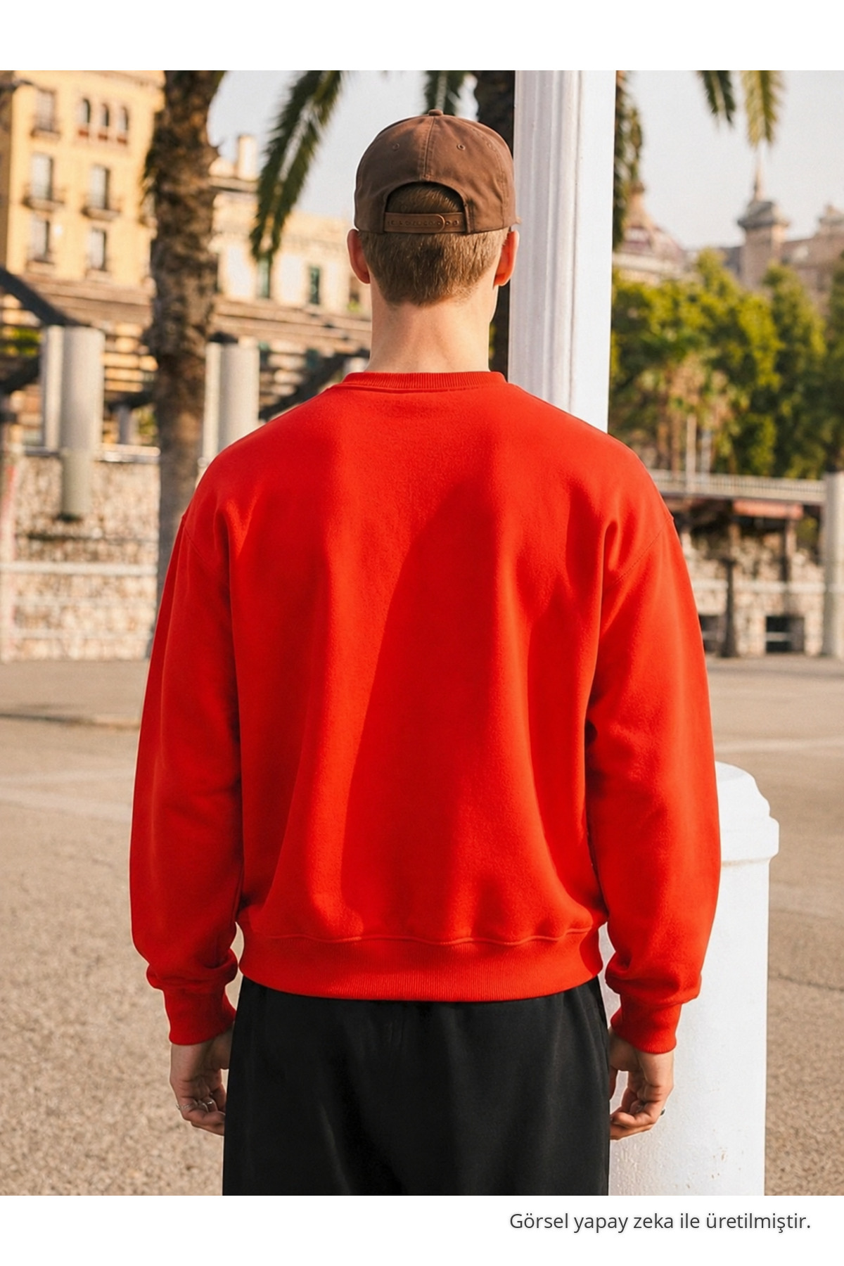 Erkek Günlük Bisiklet Yaka Kırmızı Basic Sweatshirt 6