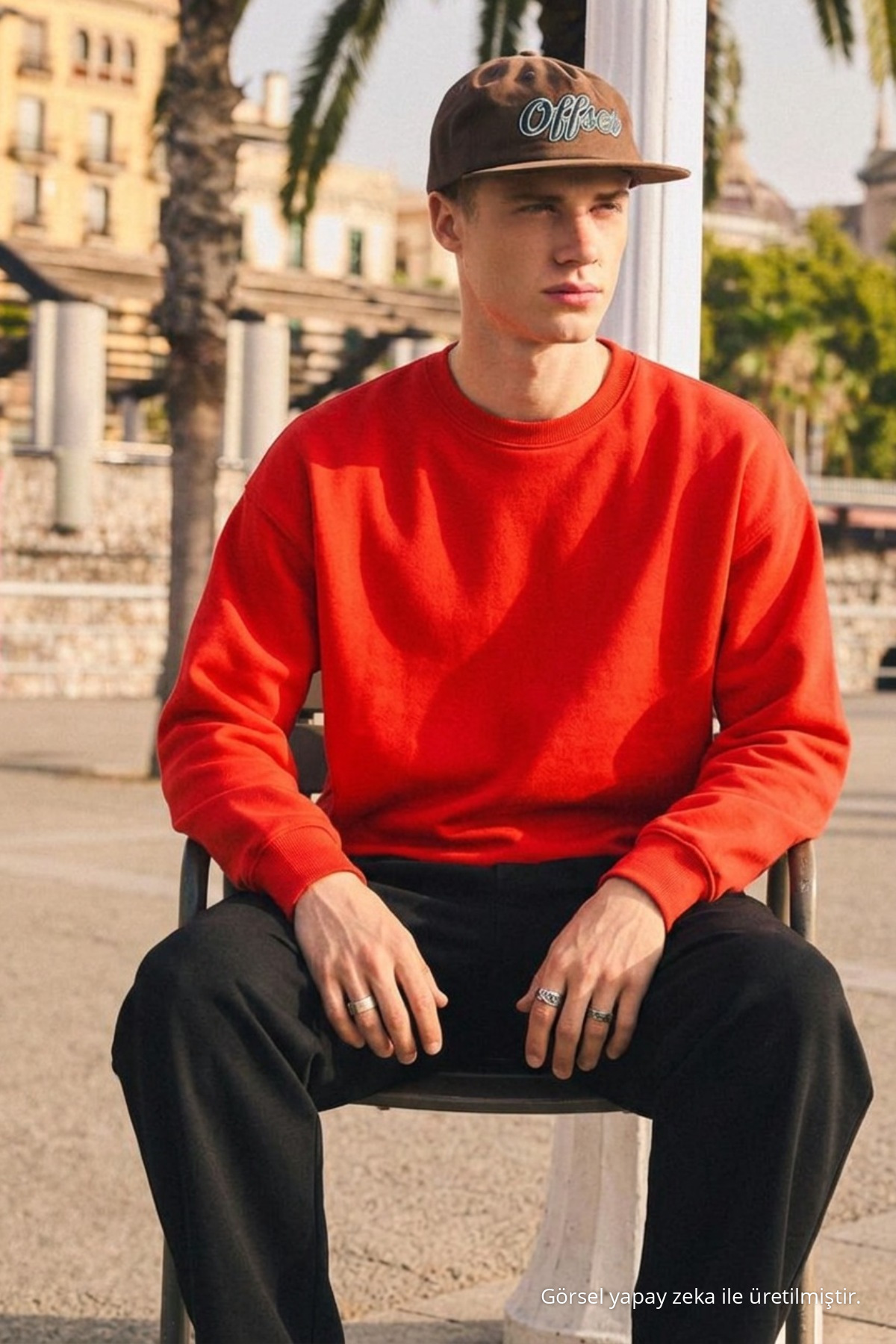 Erkek Günlük Bisiklet Yaka Kırmızı Basic Sweatshirt 3