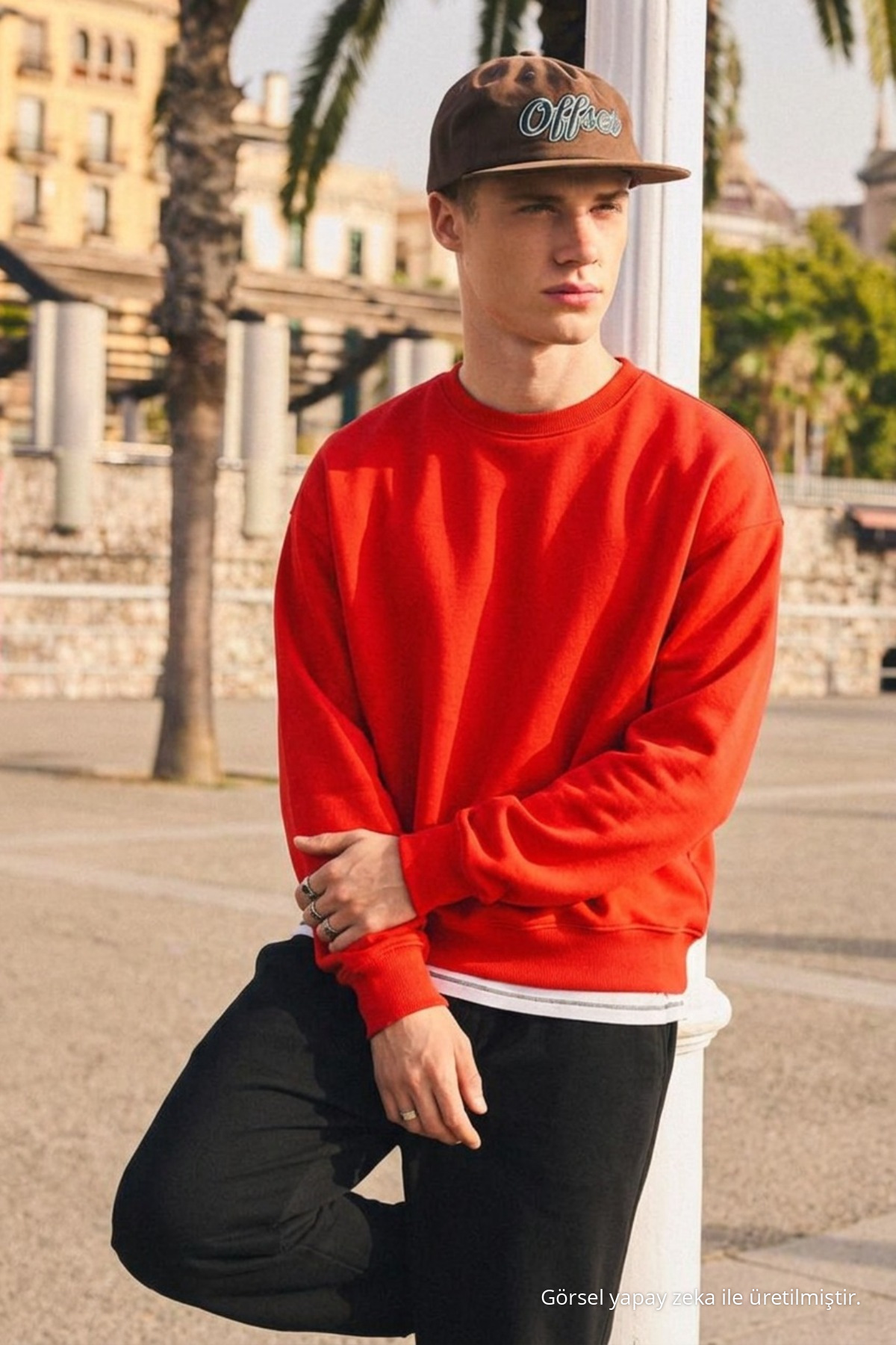 Erkek Günlük Bisiklet Yaka Kırmızı Basic Sweatshirt 4