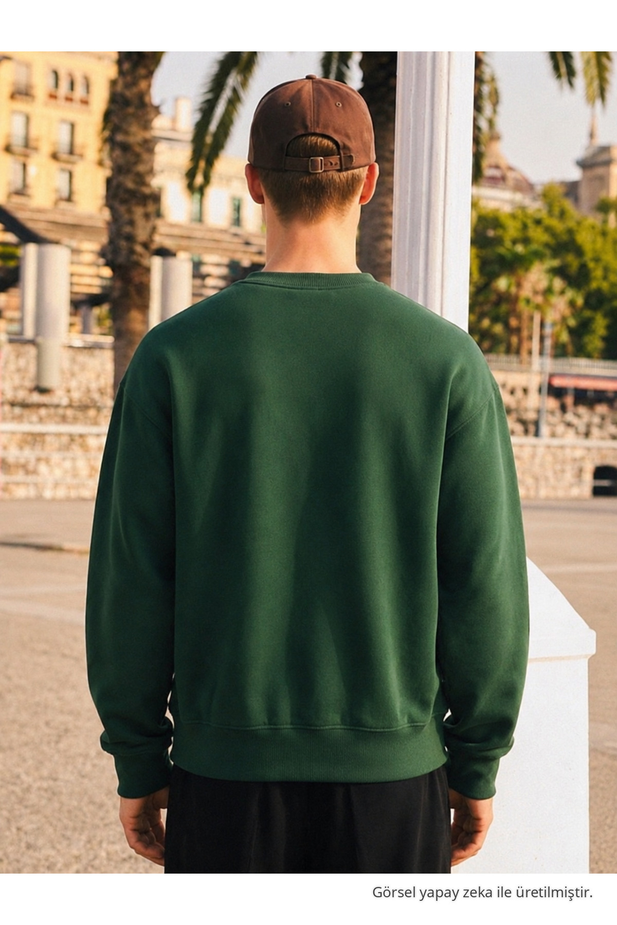Erkek Günlük Bisiklet Yaka Koyu Yeşil Basic Sweatshirt 6