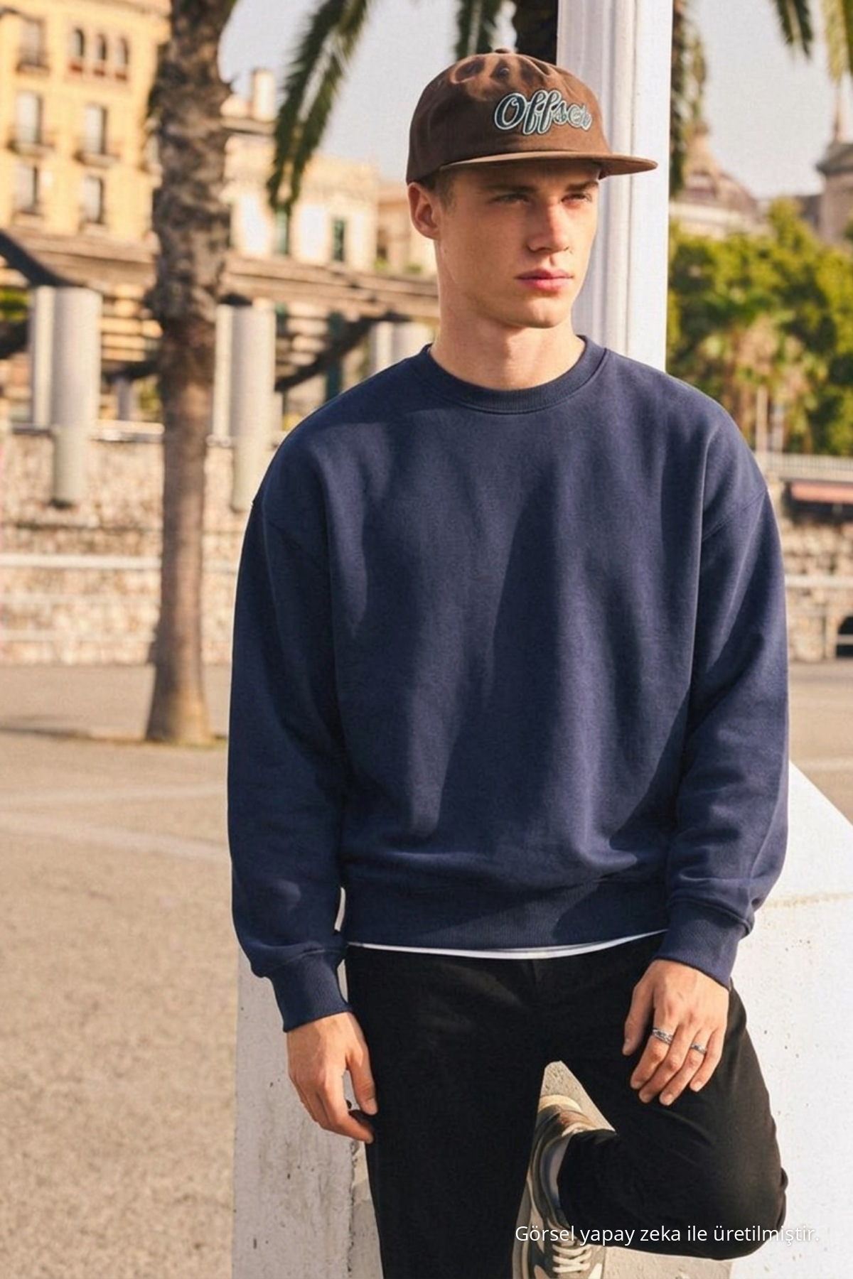 Erkek Günlük Bisiklet Yaka Lacivert Basic Sweatshirt 4