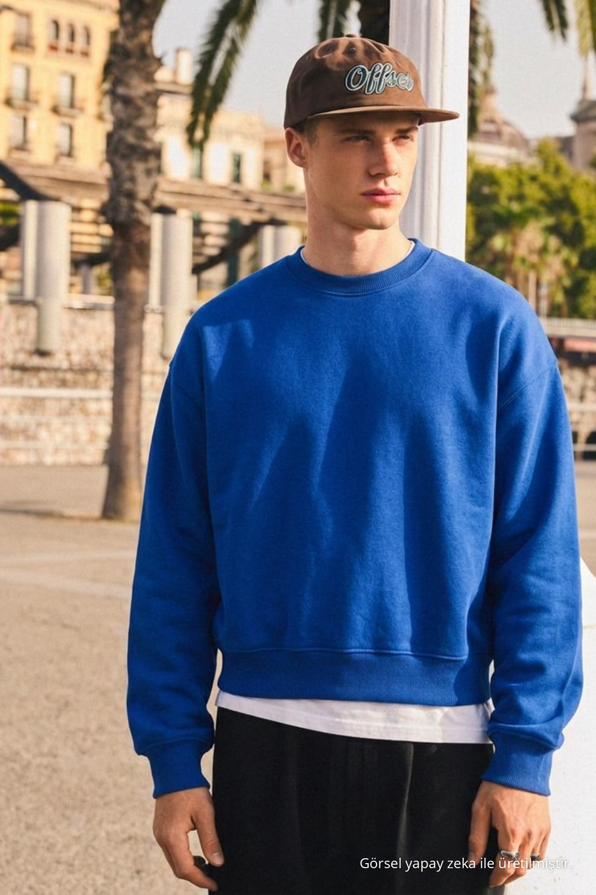 Erkek Günlük Bisiklet Yaka Mavi Basic Sweatshirt 5